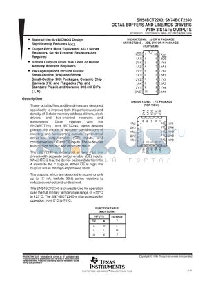 SNJ54BCT2240FK datasheet - OCTAL BUFFERS AND LINE/MOS DRIVERS WITH 3-STATE OUTPUTS