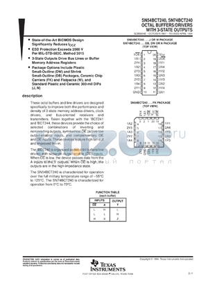 SNJ54BCT240FK datasheet - OCTAL BUFFERS/DRIVERS WITH 3-STATE OUTPUTS