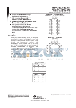 SNJ54BCT241FK datasheet - OCTAL BUFFERS/DRIVERS WITH 3-STATE OUTPUTS