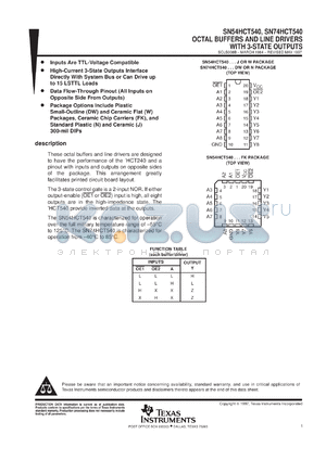 SNJ54HCT540FK datasheet - OCTAL BUFFERS AND LINE DRIVERS WITH 3-STATE OUTPUTS