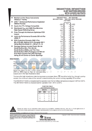 SN74AHCT16540DGGR datasheet - 16-BIT BUFFERS/DRIVERS WITH 3-STATE OUTPUTS