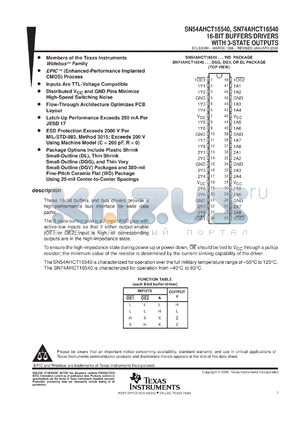 SN74AHCT16540DGVR datasheet - 16-BIT BUFFERS/DRIVERS WITH 3-STATE OUTPUTS