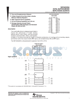 SN74AS230ADWR datasheet - OCTAL BUFFERS/DRIVERS WITH 3-STATE OUTPUTS