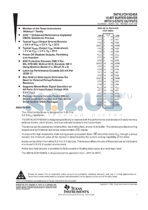 SN74LVCH16240ADLR datasheet - 16-BIT BUFFER/DRIVER WITH 3-STATE OUTPUTS