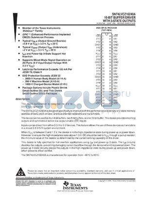 SN74LVCZ16240ADGGR datasheet - 16-BIT BUFFER/DRIVER WITH 3-STATE OUTPUTS