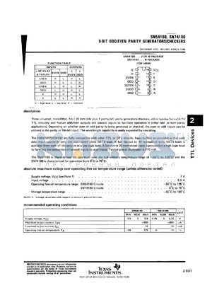 SNJ54180J datasheet - 9-BIT ODD/EVEN PARITY GENERATORS/CHECKERS