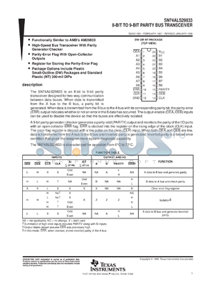 SN74ALS29833DWR datasheet - 8-BIT TO 9-BIT PARITY TRANSCEIVERS