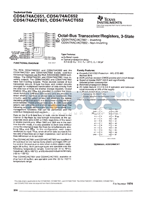 CD74AC652M96 datasheet - OCTAL NON-INVERTING BUS TRANSCEIVERS/REGISTERS WITH 3-STATE OUTPUTS