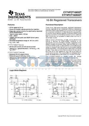 CY74FCT162652CTPAC datasheet - 16-BIT BUS TRANSCEIVERS AND REGISTERS WITH 3-STATE OUTPUTS
