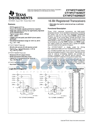 CY74FCT162952ETPAC datasheet - 16-BIT REGISTERED TRANSCEIVERS WITH 3-STATE OUTPUTS