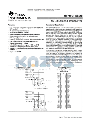 CY74FCT163543CPAC datasheet - 16-BIT REGISTERED TRANSCEIVERS WITH 3-STATE OUTPUTS