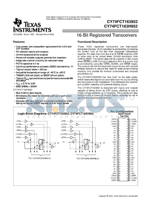 CY74FCT163952CPAC datasheet - 16-BIT REGISTERED TRANSCEIVERS WITH 3-STATE OUTPUTS