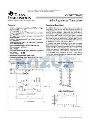 CY74FCT2646ATQC datasheet - OCTAL REGISTERED BUS TRANSCEIVERS WITH 3-STATE OUTPUTS AND SERIES OUTPUT RESISTORS