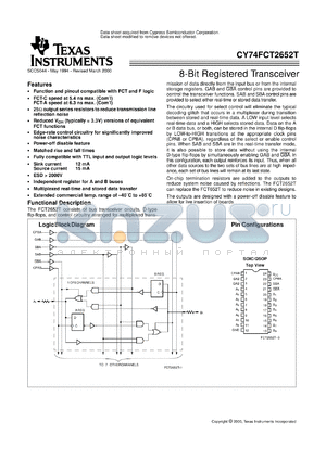 CY74FCT2652ATQC datasheet - OCTAL BUS TRANSCEIVERS AND REGISTERS WITH 3-STATE OUTPUTS AND SERIES DAMPING RESISTORS