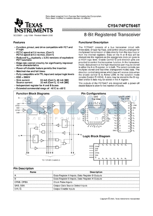 CY74FCT646TQC datasheet - OCTAL REGISTERED BUS TRANSCEIVERS WITH 3-STATE OUTPUTS