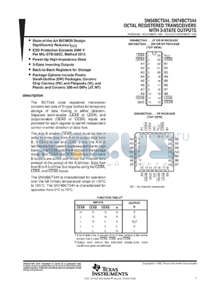 SNJ54BCT544FK datasheet - OCTAL REGISTERED TRANSCEIVERS WITH 3-STATE OUTPUTS