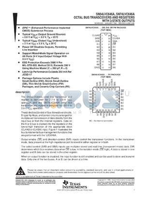 SNJ54LVC646AFK datasheet - OCTAL BUS TRANSCEIVERS AND REGISTERS WITH 3-STATE OUTPUTS