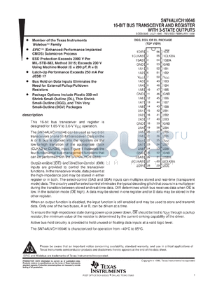 SN74ALVCH16646DGGR datasheet - 16-BIT BUS TRANSCEIVER AND REGISTER WITH 3-STATE OUTPUTS
