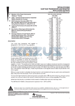 SN74ALVCH16646DLR datasheet - 16-BIT BUS TRANSCEIVER AND REGISTER WITH 3-STATE OUTPUTS