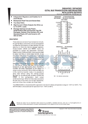 SN74HC652NT3 datasheet - OCTAL BUS TRANSCEIVERS AND REGISTERS WITH 3-STATE OUTPUTS