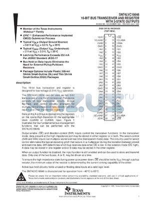 SN74LVC16646DLR datasheet - 16-BIT BUS TRANSCEIVER AND REGISTER WITH 3-STATE OUTPUTS