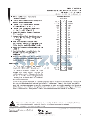 SN74LVCH16652ADGVR datasheet - 16-BIT BUS TRANSCEIVER AND REGISTER WITH 3-STATE OUTPUTS