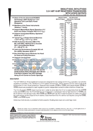 SN74LVT16543DGGR datasheet - 3.3-V ABT 16-BIT REGISTERED TRANSCEIVERS WITH 3-STATE OUTPUTS