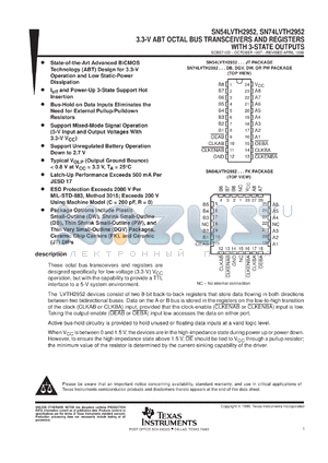 SN74LVTH2952DBLE datasheet - 3.3-V ABT OCTAL BUS TRANSCEIVERS AND REGISTERS WITH 3-STATE OUTPUTS