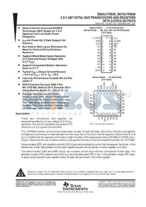 SN74LVTH646DBR datasheet - 3.3-V ABT OCTAL BUS TRANSCEIVERS AND REGISTERS WITH 3-STATE OUTPUTS