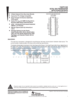 74ACT11245DBR datasheet - OCTAL BUS TRANSCEIVERS WITH 3-STATE OUTPUTS