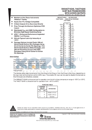 74ACT16245DGGR datasheet - 16-BIT BUS TRANSCEIVERS WITH 3-STATE OUTPUTS
