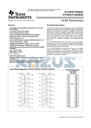 CY74FCT163245APAC datasheet - 16-BIT BUS TRANSCEIVERS WITH 3-STATE OUTPUTS
