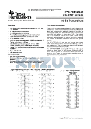 CY74FCT163245CPAC datasheet - 16-BIT BUS TRANSCEIVERS WITH 3-STATE OUTPUTS