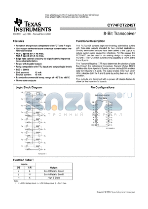 CY74FCT2245ATQC datasheet - OCTAL BUS TRANSCEIVERS WITH 3-STATE OUTPUTS AND SERIES DAMPING RESISTORS
