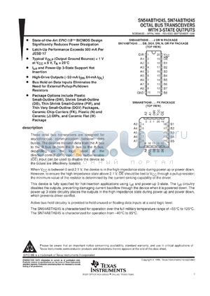 SNJ54ABTH245FK datasheet - OCTAL BUS TRANSCEIVERS WITH 3-STATE OUTPUTS