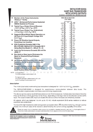 SN74LVCHR162245ADL datasheet - 16-BIT BUS TRANSCEIVER WITH 3-STATE OUTPUTS