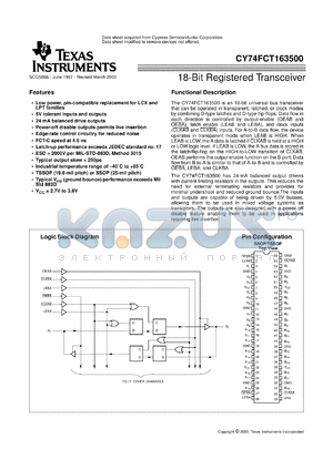 CY74FCT163500CPAC datasheet - 18-BIT UNIVERSAL BUS TRANSCEIVERS WITH 3-STATE OUTPUTS