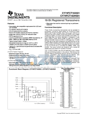 CY74FCT163501CPAC datasheet - 18-BIT UNIVERSAL BUS TRANSCEIVERS WITH 3-STATE OUTPUTS
