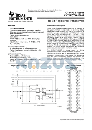 CY74FCT16500CTPAC datasheet - 18-BIT UNIVERSAL BUS TRANSCEIVERS WITH 3-STATE OUTPUTS