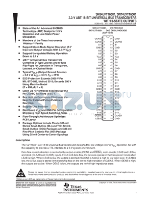 SNJ54LVT16501WD datasheet - 3.3V ABT 18-BIT UNIVERSAL BUS TRANSCEIVERS WITH 3-STATE OUTPUTS