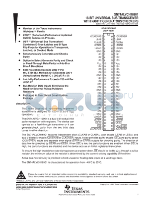 SN74ALVCH16901DGGR datasheet - 18-BIT UNIVERSAL BUS TRANSCEIVER WITH PARITY GENERATORS/CHECKERS