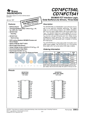 CD74FCT541M96 datasheet - BICMOS FCT INTERFACE LOGIC OCTAL NON-INVERTING BUFFERS/LINE DRIVERS WITH 3-STATE OUTPUTS