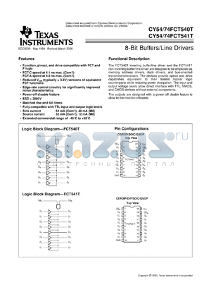 CY74FCT541CTQC datasheet - OCTAL BUFFERS AND LINE DRIVERS WITH 3-STATE OUTPUTS