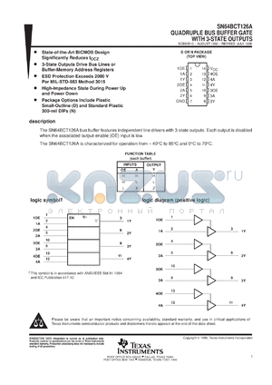 SN64BCT126ADR datasheet - QUADRUPLE BUS BUFFER GATE WITH 3-STATE OUTPUTS