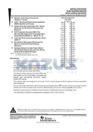 SN74ALVCH162244GR datasheet - 16-BIT BUFFER/DRIVER WITH 3-STATE OUTPUTS