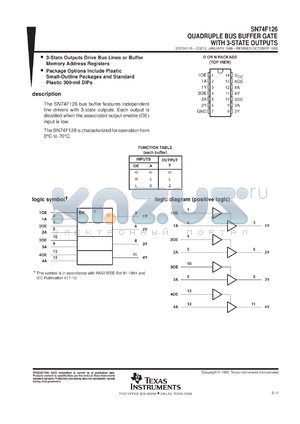 SN74F126DR datasheet - QUADRUPLE BUS BUFFER GATE WITH 3-STATE OUTPUTS