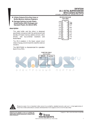 SN74F2244DBLE datasheet - 25-OHM OCTAL BUFFERS/DRIVERS WITH 3-STATE OUTPUTS