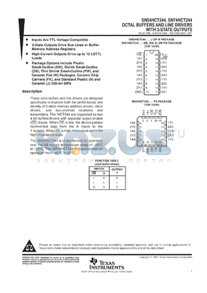 SN74HCT244APWR datasheet - OCTAL BUFFERS AND LINE DRIVERS WITH 3-STATE OUTPUTS
