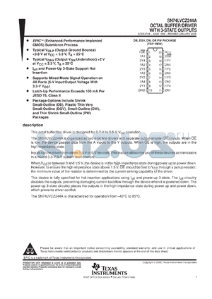 SN74LVCZ244ADGVR datasheet - OCTAL BUFFER/DRIVER WITH 3-STATE OUTPUTS