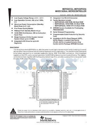 MSP-EVK430X320 datasheet - 16-BIT RISC-LIKE ULTRA-LOW-POWER MICROCONTROLLER W/6 US WAKEUP, WATCHDOG TIMER